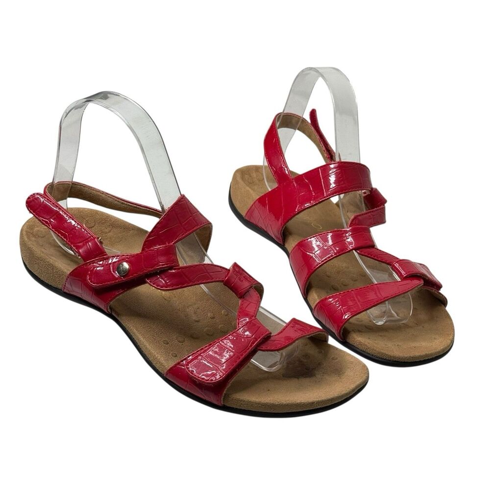 VIONIC Paros Sandals Red Patent Croc Sz 8 Adjustable Orthaheel Comfort $125
